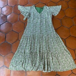 Alexia Admor Peasant Tiered Maxi Dress Size 3X Womens Green Floral Feminine Boho